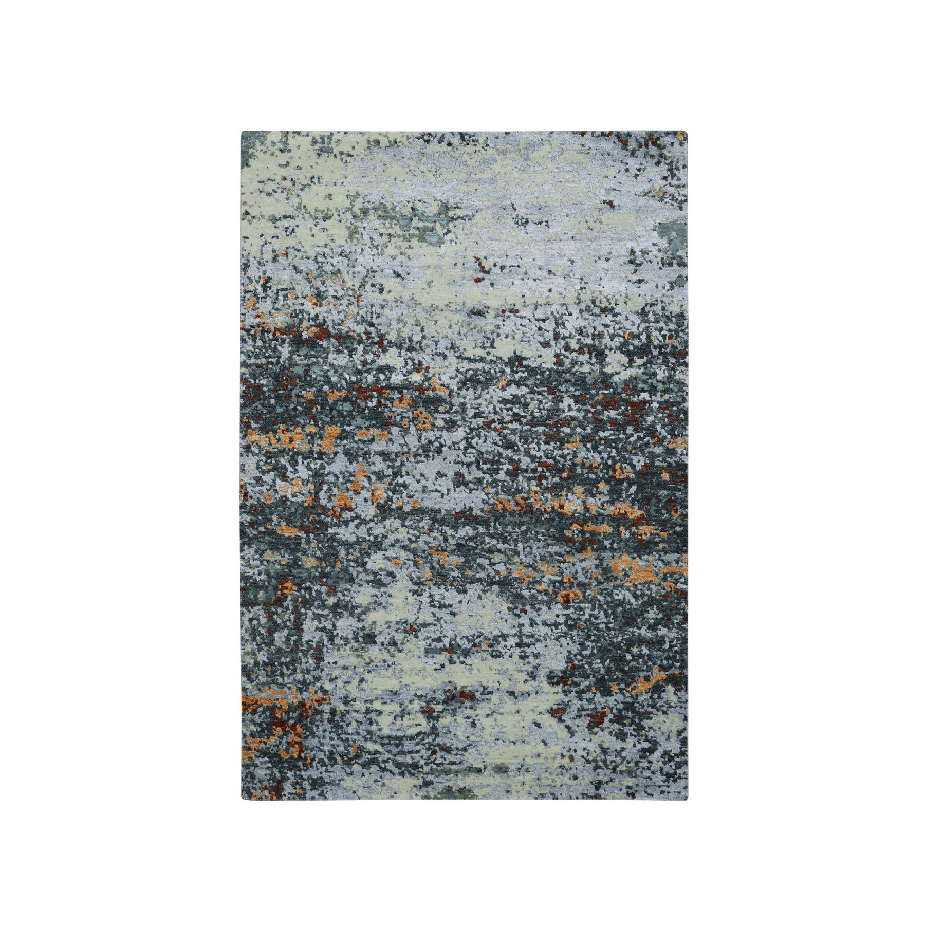Gray, Persian Knot, Abstract with Galaxy Design, 100% Wool, Hand Knotted, Densely Woven, Oriental Rug